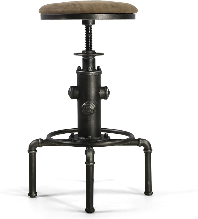 Topower Antique Vintage Industrial Barstool PU Leather Water Pipe Fire Hydrant Design Cafe Coffee Industrial Bar Stool Set of 2 Silver