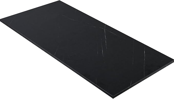 Kaboon Universal Tabletop 55"x23.62" Solid One-Piece Melamine Table Top, Double Desk L-Desk DIY, Home and Office Countertop,Cloud Atlas/Black Marble
