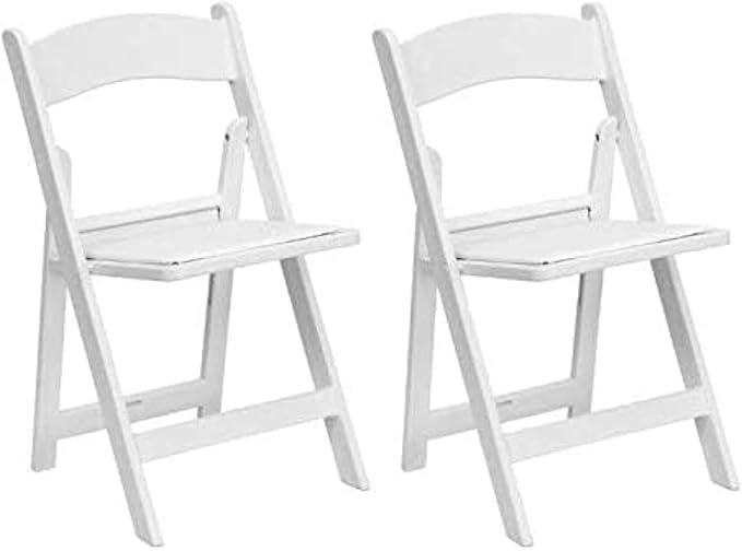 TentandTable White Resin Folding Chairs - Set of 2 Lightweight Stackable Chairs with Padded Seats - Durable 1000LB Capacity - Comfortable Indoor/Outdoor Event Chairs for Weddings, Parties, and More