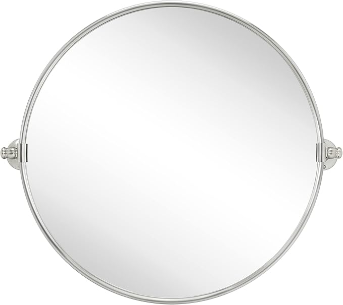 TEHOME Round Pivot Bathroom Mirror Brushed Nickel Circle Metal Framed Tilting Vanity Mirrors for Wall