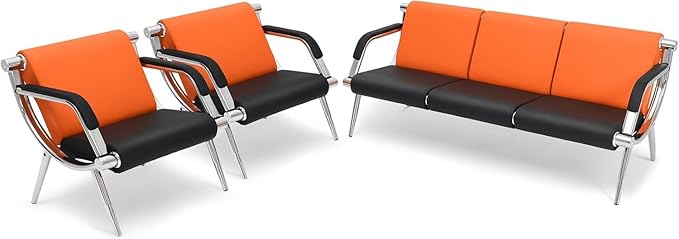 wonline 5 Seat Waiting Room Chair with Armrest PU Leather Office Furniture, Office Guest Seating Lobby Conference Reception Chairs for Airport Clinic Hospital Bank Salon Barber(Orange&Black)