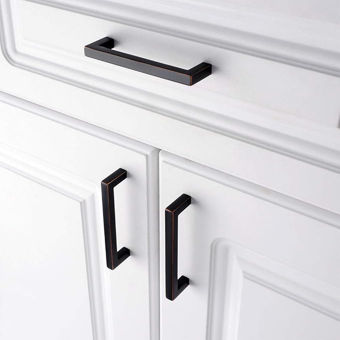 KOOFIZO 20-Pack Solid Square Bar Cabinet Handle - Oil Rubbed Bronze Furniture Pull, 3.8 Inch/96mm Screwhole Distance for Kitchen Cupboard Door, Bedroom Dresser Drawer, Bathroom Wardrobe Hardware