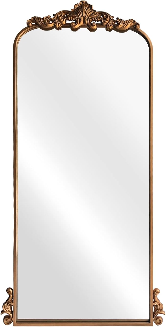 WAMIRRO Arched Mirror,Vintage Black Traditional Vintage Ornate Baroque Mirrors,Antique Brass Mirrors for Entryway/Fireplace/Living Room/Hallway/Bathroom.22“X48“ Gold