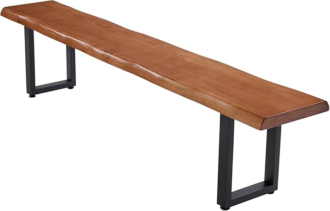 Brown Bench Wooden Long Bench with Metal Legs for Office Restaurant Living Room Meeting Room Indoor Seating Multiple （tan bench70.87in）