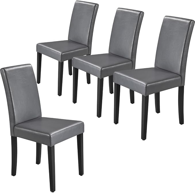 Yaheetech Dining Chairs Set of 4 PU Leather Upholstered Parsons Dining Chairs with Solid Wood Legs for Kitchen/Living Room/Restaurant, Modern Style, Gray