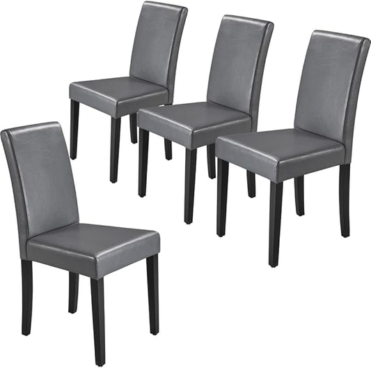 Yaheetech Dining Chairs Set of 4 PU Leather Upholstered Parsons Dining Chairs with Solid Wood Legs for Kitchen/Living Room/Restaurant, Modern Style, Gray