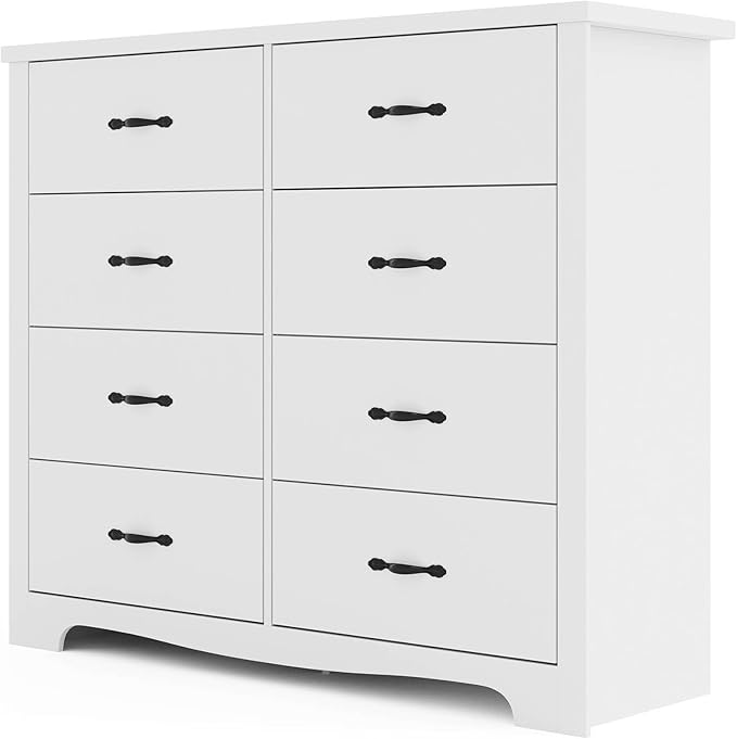 LINSY HOME 8 Drawers Dresser for Bedroom, 47" Wide Rustic Wood Dressers & Chests of Drawers, 40" Tall Modern Storage Dresser with Antique Handles for Closet, Living Room, Hallway, White