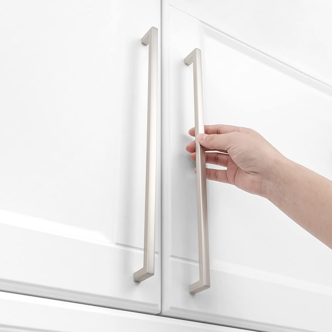KOOFIZO Solid Square Bar Cabinet Handle - Brushed Nickel Furniture Pull, 12.6 Inch/320mm Screwhole Distance, Pack of 5 for Kitchen Cupboard Door, Bedroom Dresser Drawer, Bathroom Wardrobe Hardware