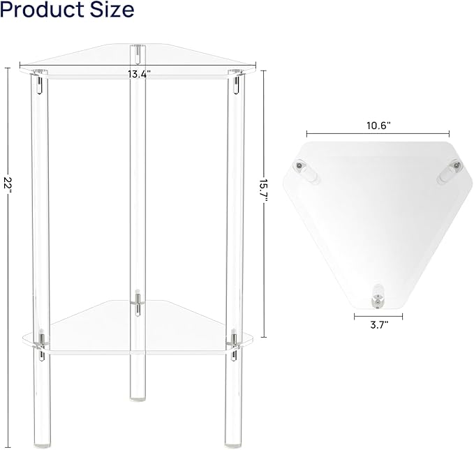 HMYHUM Clear Acrylic Triangle End Table, Corner Side Table for Small Spaces, Small Accent Table for Living Room, Bedroom and Balcony, Easy Assembly