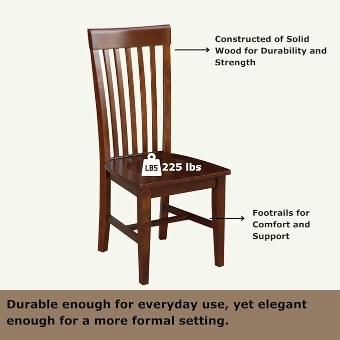 IC International Concepts, Set of Two Tall Mission Dining Chairs, Espresso, 225lbs wt capacity, Solid Real Wood, Sturdy Parawood, Espresso