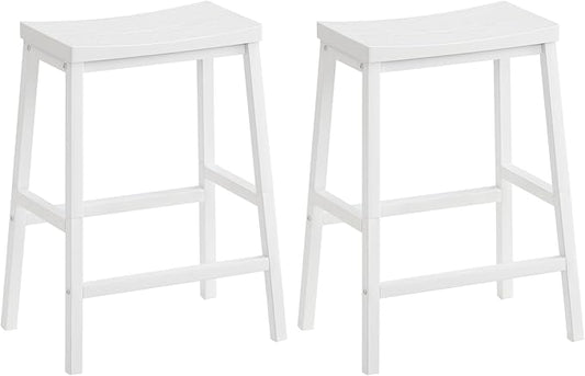 HOOBRO Bar Stools, Set of 2 Bar Chairs, 23.6 Inch Saddle Stools, Kitchen Counter Seat with Footrests, Industrial Barstools for Dining Room, Kitchen, Counter, Bar, White WW02MD01