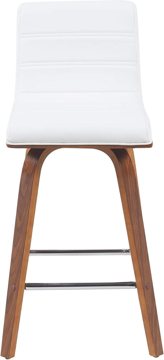 Vienna Modern Counter Height Swivel Bar Stool with Snow White Faux Leather Seat and Walnut Finished Wood Frame Set of 3
