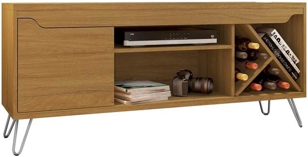 Manhattan Comfort Baxter 53.54" Mid Century TV Stand for Bedroom and Living Room Use, Entertainment Center with Storage, Shelves and Wine Racks, Ideal for 46 to 50 Inch Screens, Cinnamon