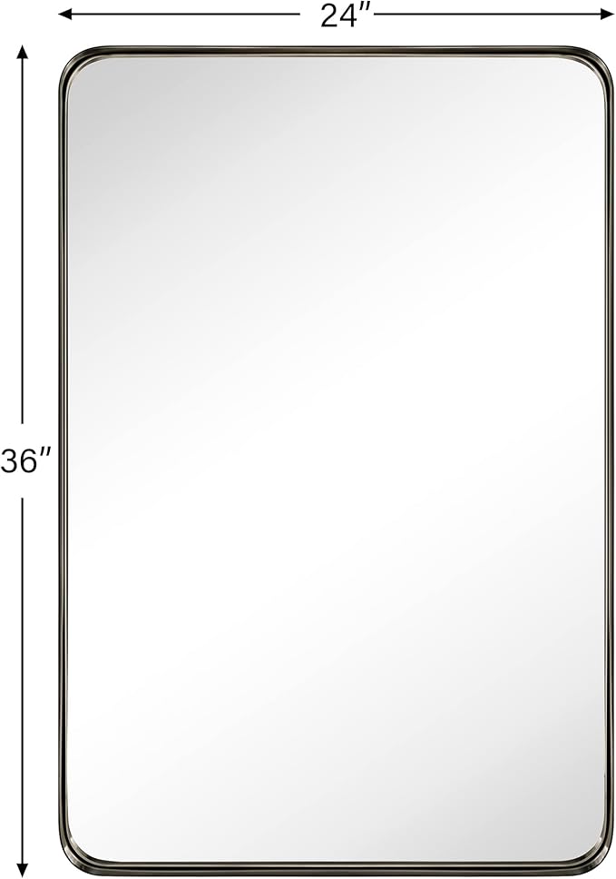 TEHOME 24x36 inch Oil Rubbed Bronze Metal Framed Bathroom Mirror for Wall in Stainless Steel Black Rounded Rectangular Bathroom Vanity Mirrors Wall Mounted