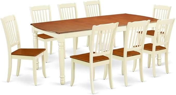 East West Furniture DODA9-BMK-W 9 Piece Dining Room Table Set Includes a Rectangle Wooden Table with Butterfly Leaf and 8 Kitchen Dining Chairs, 42x78 Inch, Buttermilk & Cherry
