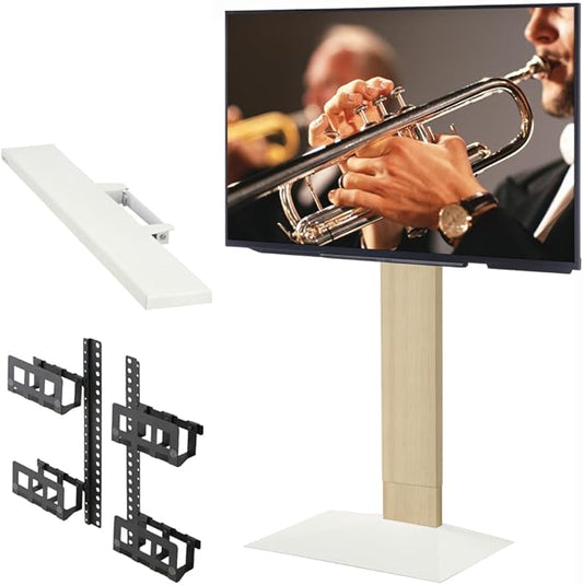 V3 High Type TV Stand w/Multi-Device Holder and Soundbar Shelf M White Set | Sleek Japanese 32-80 Inch Universal Wall-Side TV Stand Adjustable Mount, No Drill | Sleek Soundbar Shelf | White Oak