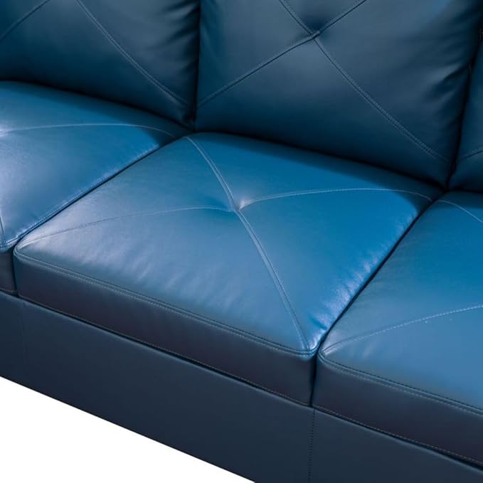 Deep Blue L-Shaped 3-Piece Faux Leather Sofa with Storage Ottoman Set, Sectional Couch Sofa Set for Living Room, Office, Small Space