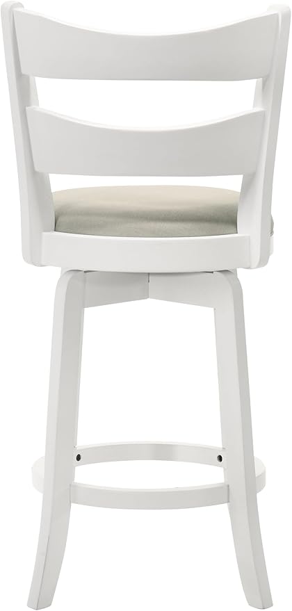Armen Living Blair 30 in. Matte White Bar Height Rubberwood Swivel Barstool with Fog Fabric Seat