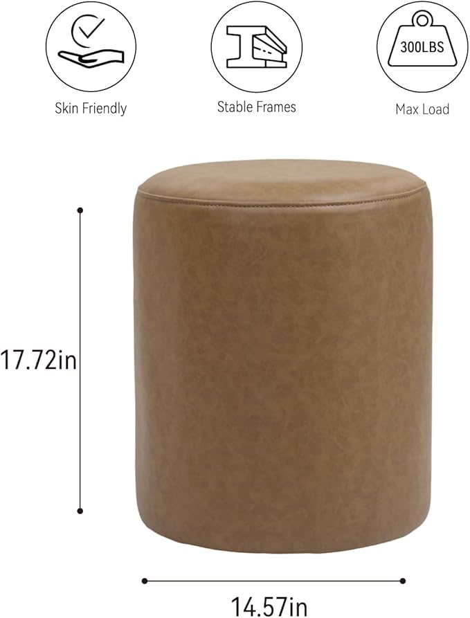 Get Set Style Modern Round Ottoman with Soft Padded Seat, Multifunctional Vanity Stool for Makeup, Upholstered Footrest Stool Ottoman Foot Stool for Living Room, Bedroom