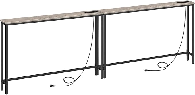 HOOBRO 2 Pack 47.2" Narrow Console Table with Power Outlets, 5.9" Behind Couch Table with Charging Station, Extra Long Sofa Table, Skinny Entryway Table for Living Room, Hallway, Greige BG15XGP201G1