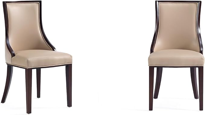 Manhattan Comfort Grand Avenue Faux Leather Dining Chairs, Parsons Accent Furniture with Padded Wingback Seat and Solid Beech Wood Frame, Set of 2, Tan