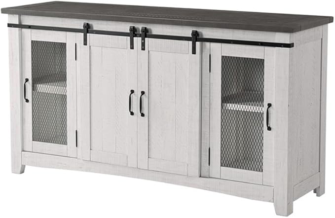 Martin Svensson Home Rustic 65” Solid Wood TV Stand with Storage, White Stain with Grey Stain Top