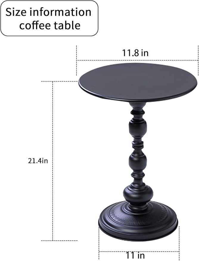 Chic Vintage Round Side Table with Elegant Roman Columns - Sturdy Metal Construction, Perfect for Coffee, End, Tea, or Leisure Use in Living Room or Bedroom Decor (Black Small 1 Pack)