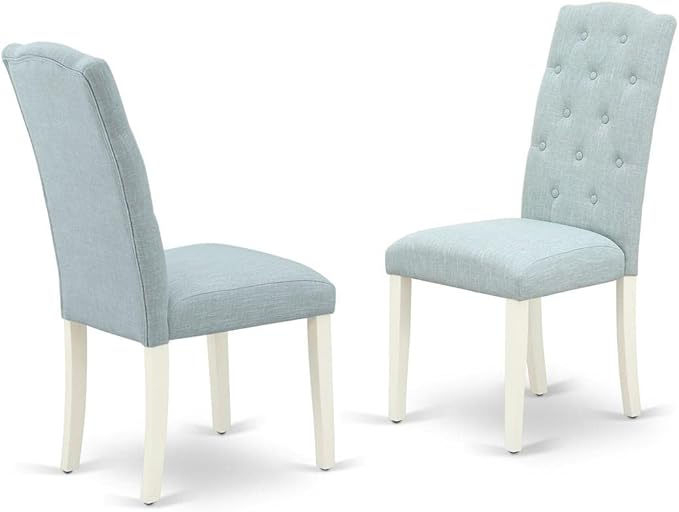 East West Furniture NOCE3-LWH-15 3 Piece Dining Table Set Contains a Rectangle Dining Room Table with Butterfly Leaf and 2 Baby Blue Linen Fabric Parsons Chairs, 32x54 Inch, Linen White