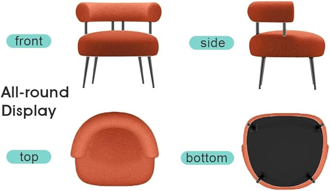 Mid Century Sherpa Boucle Accent Chair, Round Upholstered Barrel Arm Chair for Small Spaces, Fluffy Side Corner Sofa Chair for Living Room, Bedroom, Vanity, Office, Reading Nook（Orange）