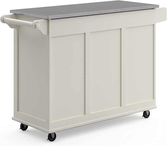 Homestyles Dolly Madison Rolling Mobile Kitchen Island with Storage and Towel Rack, 54 Inch Width, Off White