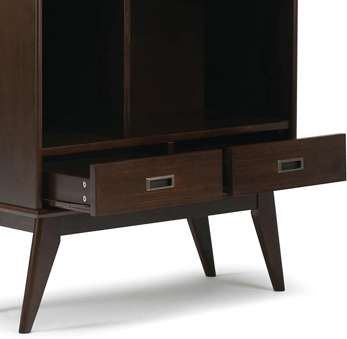 SIMPLIHOME Draper 35 inch Mid-Century Modern Bookcase and Storage Unit (Set of 2) in Medium Auburn Brown for The Living Room, Study Room and Office