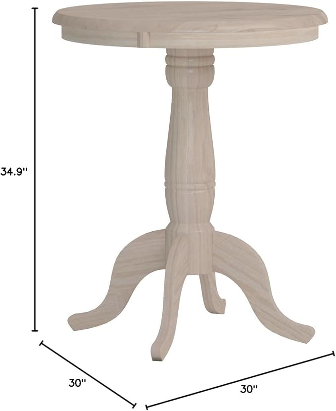 IC International Concepts 30" Round Top Pedestal Table, Counter Height-34.9", Unfinished