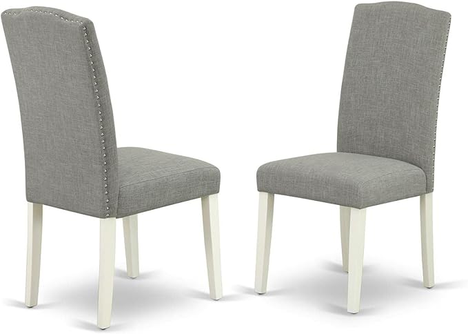 East West Furniture DLEN5-LWH-06 5 Piece Kitchen Table & Chairs Set Includes a Round Dining Table with Dropleaf and 4 Dark Shitake Linen Fabric Upholstered Chairs, 42x42 Inch, Linen White