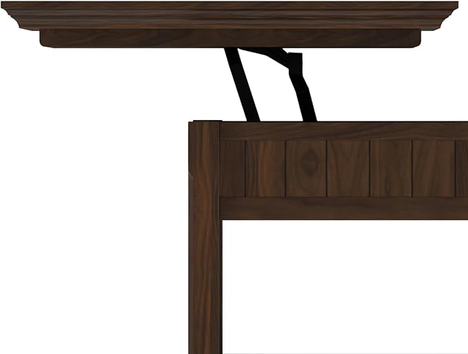 SIMPLIHOME Acadian Lift Top Coffee Table - 48 inch Wide Solid Wood Transitional Pop-up Cocktail Table in Brunette Brown, Classic Living Room Table with Lift-up Storage Compartment and Open Shelf