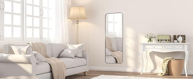 ANDY STAR 18" x 48" Full Length Wall Mirror, Large Brushed Gold Mirror for Bathroom, Rounded Corner Rectangle Body Mirror for Floor and Leaning