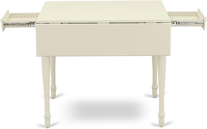 East West Furniture MZCL5-LWH-C 5 Piece Kitchen Table Set for 4 Includes a Rectangle Dining Room Table with Dropleaf and 4 Linen Fabric Upholstered Dining Chairs, 36x54 Inch, Linen White