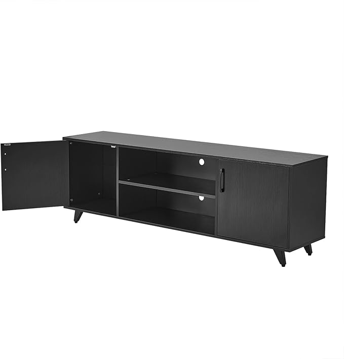 Panana TV Stand for TV up to 50 Inches, 2 Doors Entertainment Center with Open Shelves Storage, TV Console Unit for Living Room Bedroom (Black)