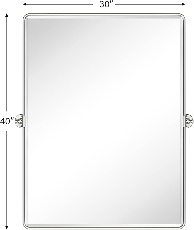 TEHOME 30x40'' Brushed Nickel Pivot Bathroom Mirror Tilt Vanity Mirror 40x30'' Brushed Silver Metal Framed Rectangular Tilting Beveled Vanity Mirrors for Wall, Vertical