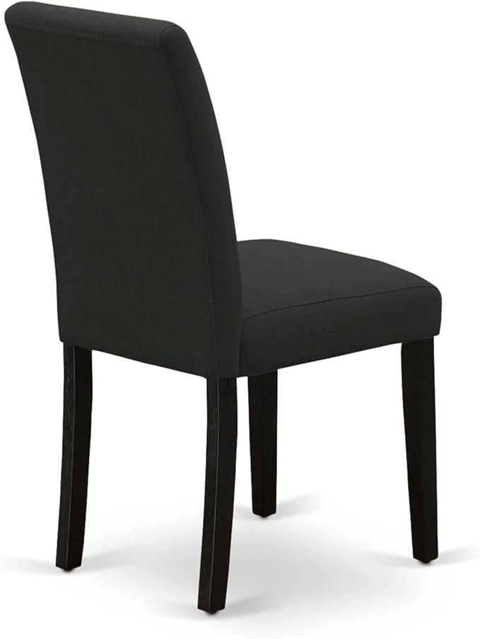 East West Furniture AMAB3-ABK-24 3 Piece Modern Dining Table Set Contains a Round Kitchen Table with Pedestal and 2 Black Color Linen Fabric Upholstered Chairs, 36x36 Inch, Wirebrushed Black
