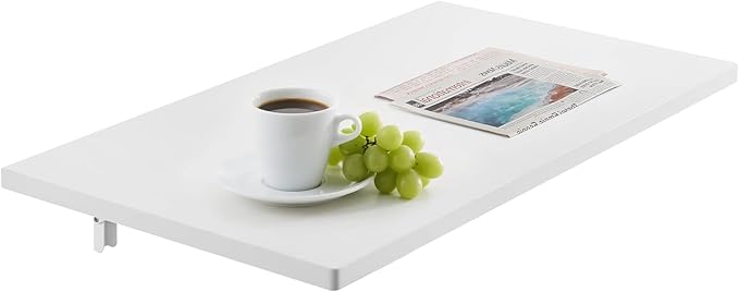 VEVOR Wall Mounted Folding Table, 35.4 x 19.7 inches Wall Mount Table, Floating Desk with Iron Bracket for Small Spaces, Home Office, Dining, Laundry Room, Kitchen, Bar, White