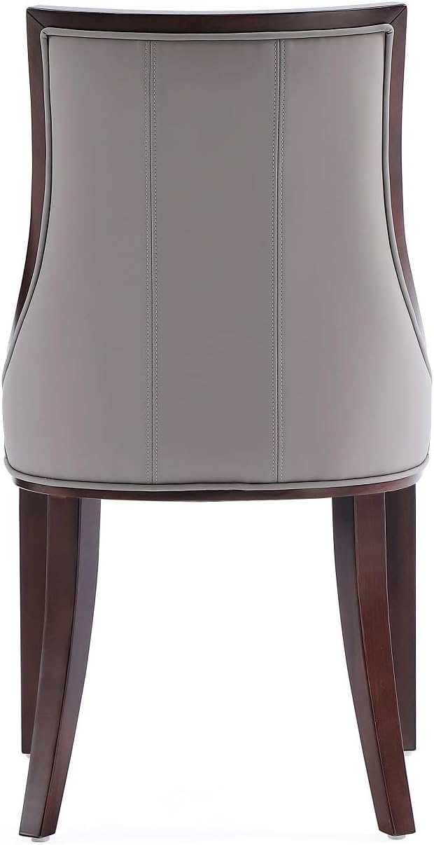 Manhattan Comfort Fifth Avenue Faux Leather Dining Chairs, Parsons Accent Furniture with Padded Wingback Seat, Fine Rectangular Stitching and Solid Beech Wood Frame, Set of 4, Grey