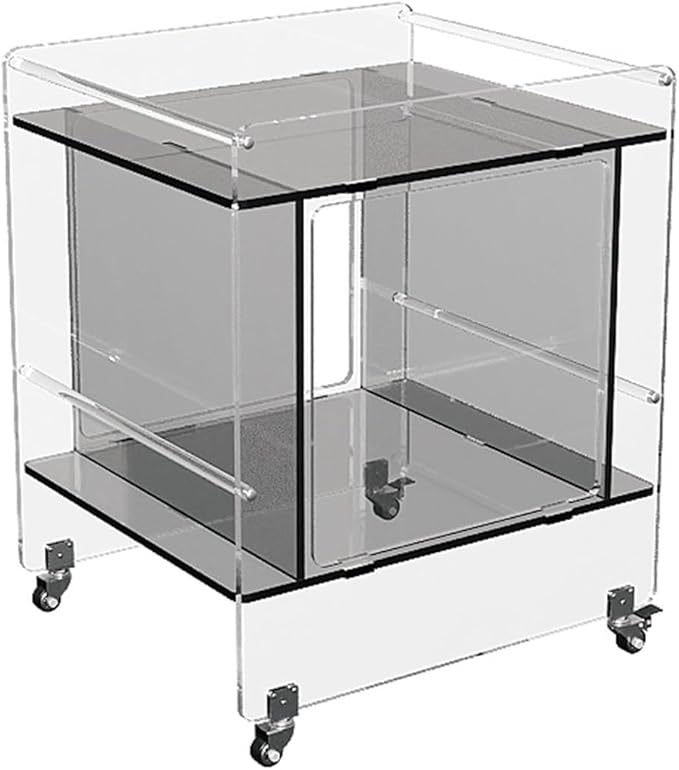 Transparent Acrylic Mobile Side Table with Wheels - Multifunctional Storage & Stylish Home Decor (Grey)