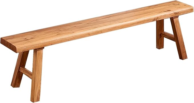 55.1in Wood Bench Indoor – Rustic Farmhouse Entryway Bench, Skinny Bench Design, Made of Extra-Thick Solid Wood, Perfect for Dining Room, Hallway, or End of Bed