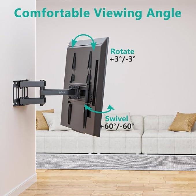 WALI Full Motion TV Wall Mount for Most 32-70 inch Flat Curved TVs, Swivel Extension Tilting Leveling TV Mount Bracket Max Mounting Holes 400x400mm, Holds up to 88 lbs & 12/16" Wood Studs