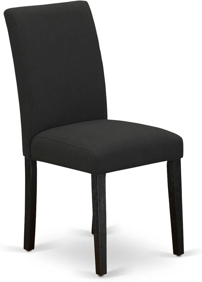 East West Furniture AMAB3-ABK-24 3 Piece Modern Dining Table Set Contains a Round Kitchen Table with Pedestal and 2 Black Color Linen Fabric Upholstered Chairs, 36x36 Inch, Wirebrushed Black