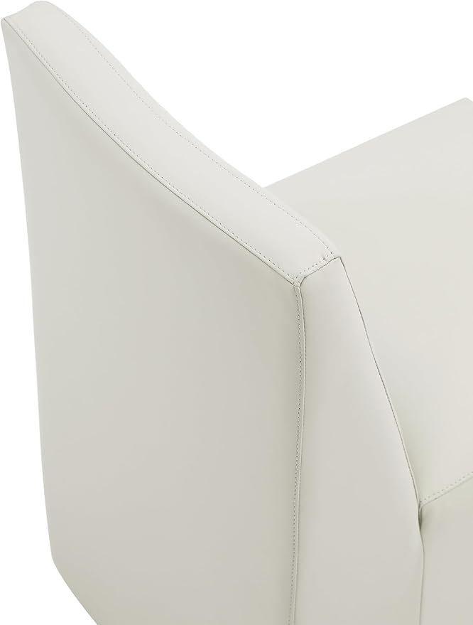 Manhattan Comfort Anna Square Modern Dining Chair with Head to Toe Faux Leather Upholstery and Plastic Foot Padding, Luxury Accent Furniture, Set of 2, Stone Grey