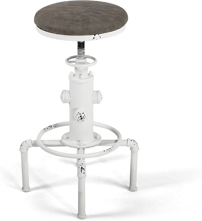 Topower Antique Vintage Industrial Barstool PU Leather Water Pipe Fire Hydrant Design Cafe Coffee Industrial Bar Stool Set of 2 Antique White