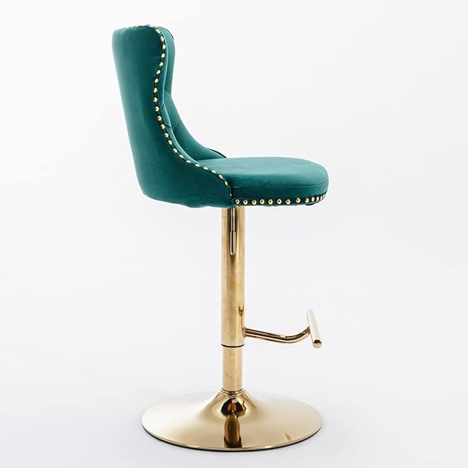PacknWood Acosure Golden Swivel Velvet Bar Stools Adjusatble Seat Height from 25-33" with Backs Comfortable Tufted,Modern Upholstered Furniture Chairs W/for Home Pub Kitchen,Green,Set of 2