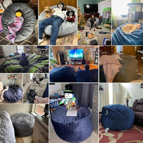 4 Ft Bean Bag Chairs for Adults/Teens with Memory Foam Filling, Comfy Bean Bag Sofa with Filler Included, Soft Dutch Velvet Fabric Beanbags,4 Foot, Navy