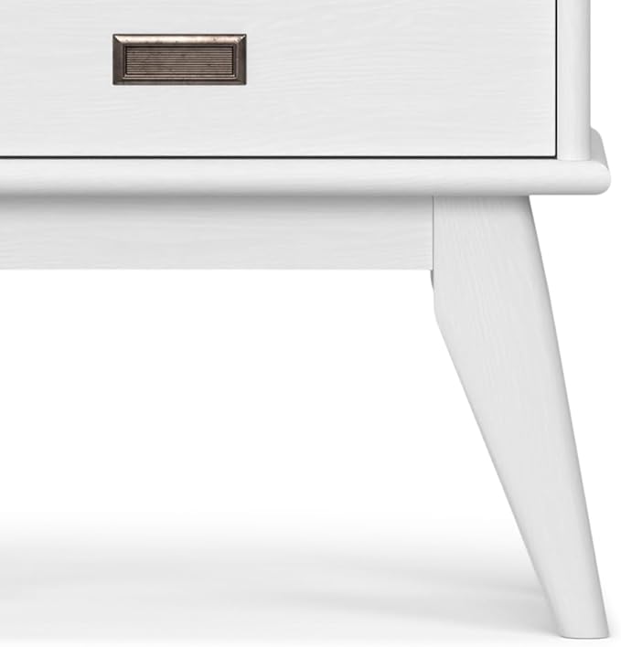 SIMPLIHOME Draper Solid Hardwood 64 inch x 22 inch Mid Century Modern Bookcase and Storage Unit in White for The Living Room, Study Room and Office
